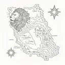 background map of Iran and Persian Gulf and the Caspian.  In the middle symbol of Iran's lion and sun under Ahura Mazda  tattoo design idea