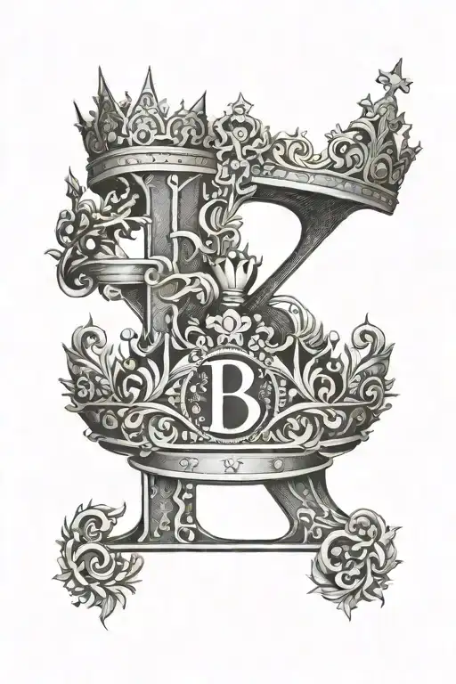 Letter B and crown  tattoo design idea