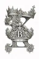 Letter B and crown  tattoo design idea