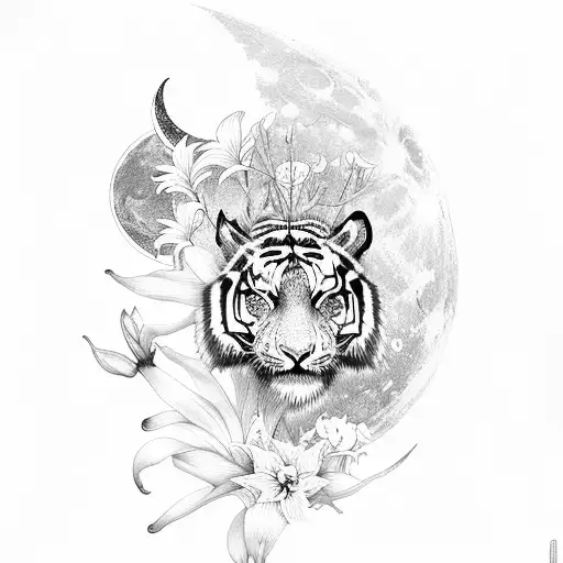 moon and tiger lilies  tattoo design idea