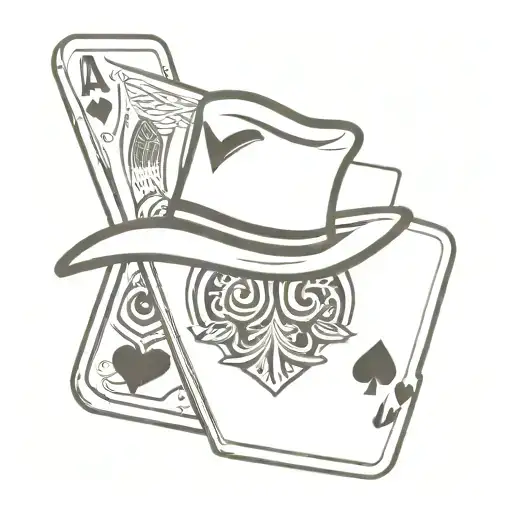 cowboy hat with playing cards in it: ace of spades and 2 of hearts tattoo design idea