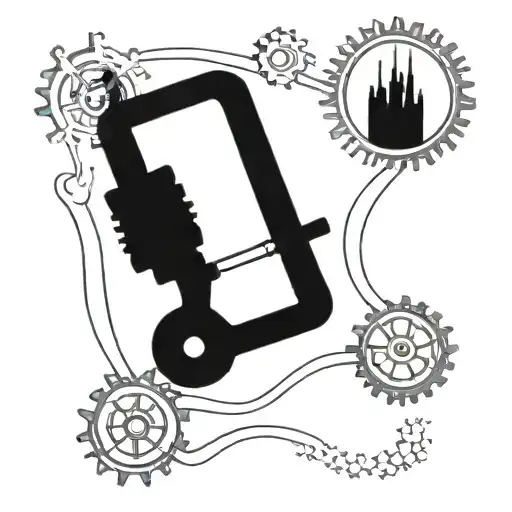 Pittsburgh skyline with mechanical gears incorporated tattoo design idea