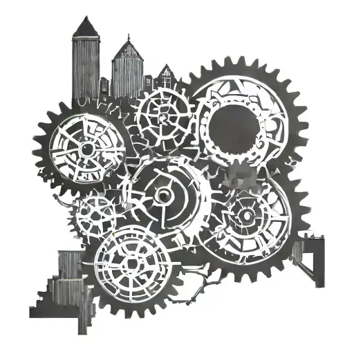 Pittsburgh skyline with mechanical gears incorporated tattoo design idea