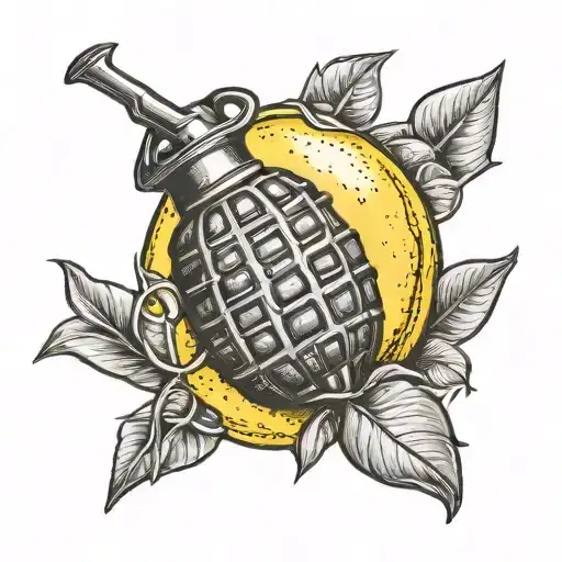 lemon in the shape of a grenade with a pin on top tattoo design idea