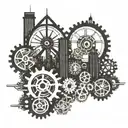 Pittsburgh skyline with mechanical gears incorporated tattoo design idea