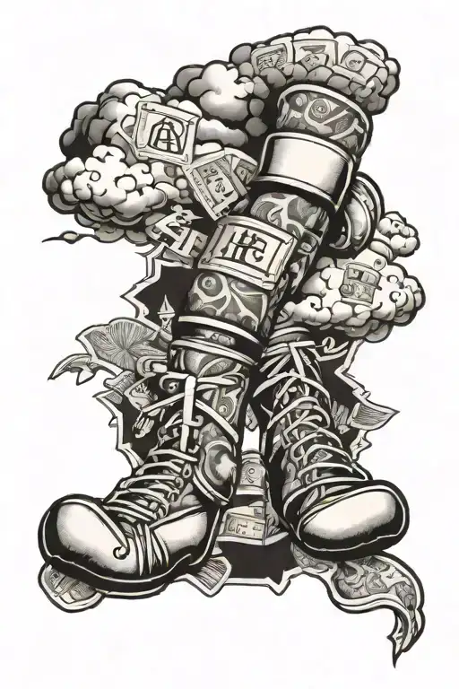 clouds, cross, money, boxing gloves tattoo design idea