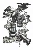 clouds, cross, money, boxing gloves tattoo design idea