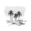 two Palm Trees with wave and sunset tattoo design idea
