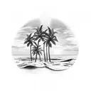 two Palm Trees with wave and sunset tattoo design idea