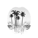 two Palm Trees with wave and sunset tattoo design idea