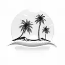 two Palm Trees with wave and sunset tattoo design idea