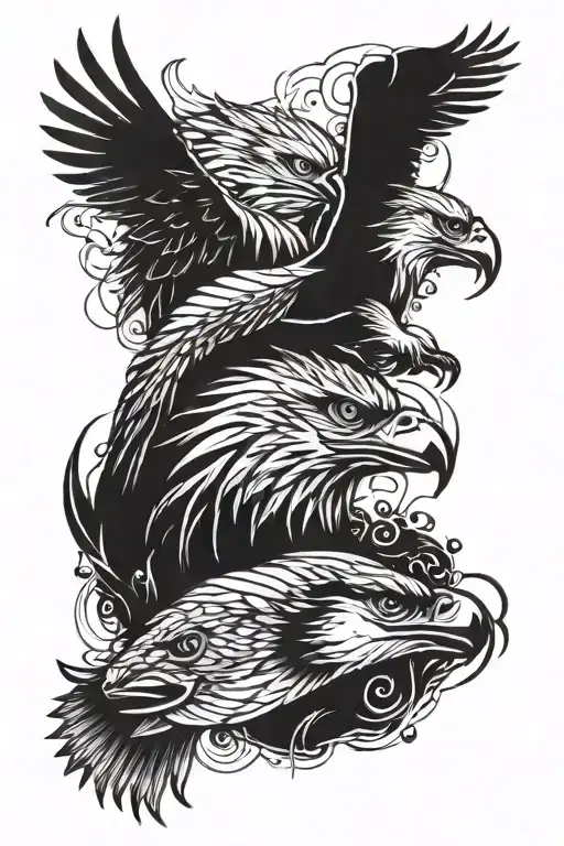 fish and wolf and eagle tattoo design idea