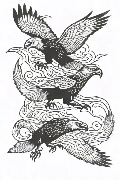 fish and wolve and eagle flying tattoo design idea