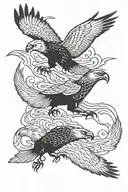 fish and wolve and eagle flying tattoo design idea