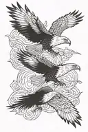 fish and wolve and eagle flying tattoo design idea