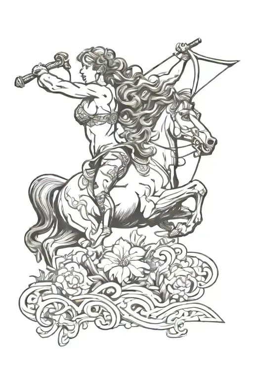 female centaur bending a bow tattoo design idea