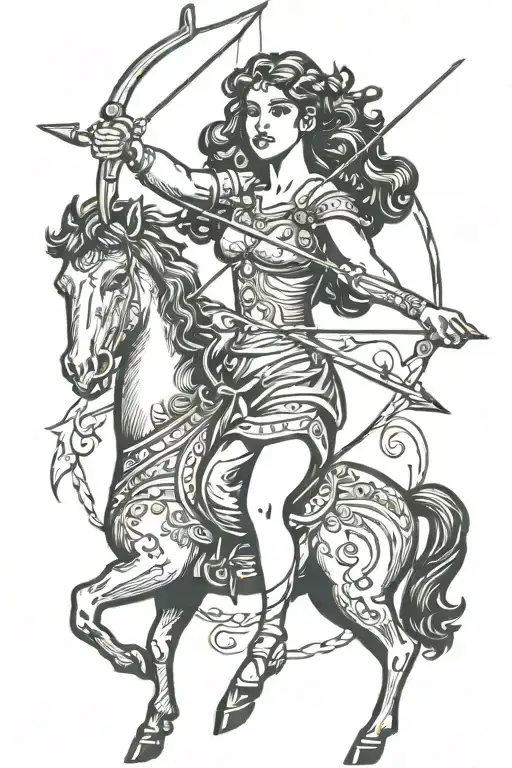 lady centaur aiming bow and arrow tattoo design idea