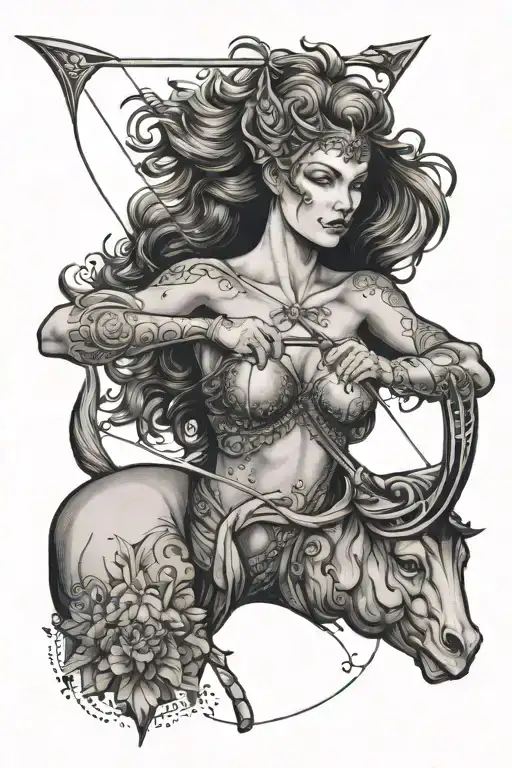 lady centaur aiming bow and arrow tattoo design idea