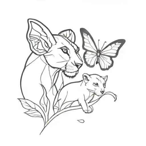 simba and nala from the lion king watching a butterfly fly away. tattoo design idea