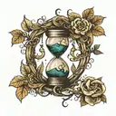 hour glass with trees as sides of hour glass with snake wrapping around crescent moon and hour glass tattoo design idea