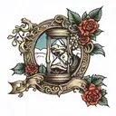 hour glass with trees as sides of hour glass with snake wrapping around crescent moon and hour glass tattoo design idea