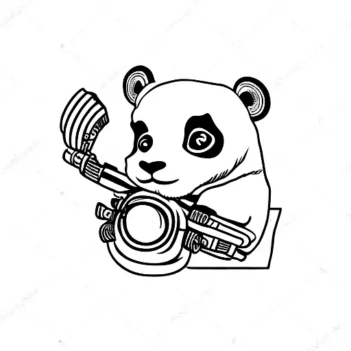 panda riding a Harley motorcycle wearing a World War Two helmet tattoo design idea