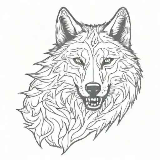 wolf head with teeth out in black style tattoo design idea