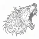wolf head with teeth out in black style tattoo design idea