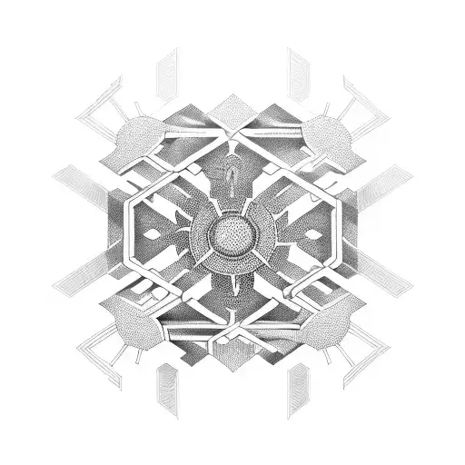 A geometric form made of interconnected gears, symbolizing the harmony of personal and professional growth tattoo design idea