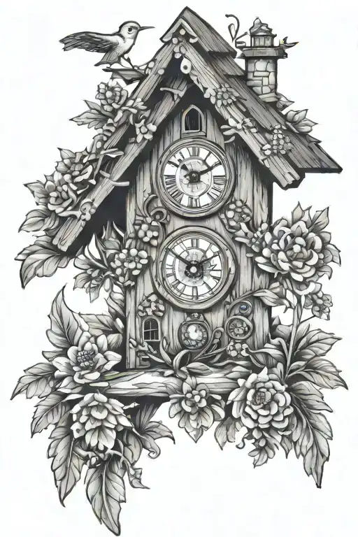Cuckoo Clock Heavily German Influenced With Edelweiss Flowers German cottage simple  tattoo design idea