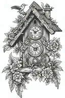 Cuckoo Clock Heavily German Influenced With Edelweiss Flowers German cottage simple  tattoo design idea