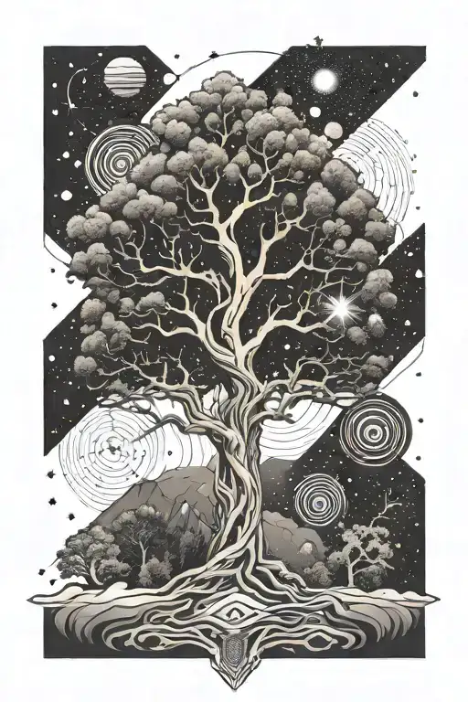 milky way geometry tree tattoo design idea