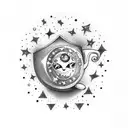 Espresso cup with a celestial moon and stars backdrop tattoo design idea