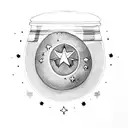 Espresso cup with a celestial moon and stars backdrop tattoo design idea