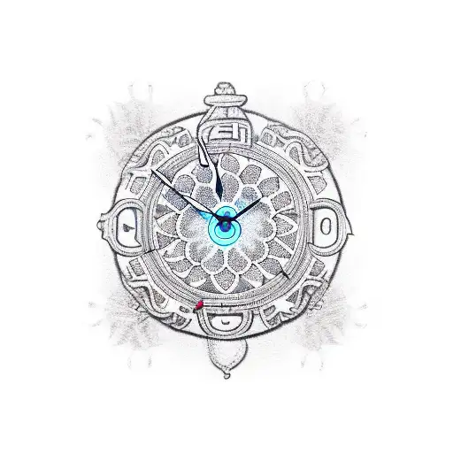 clock with bandana pattern tattoo design idea