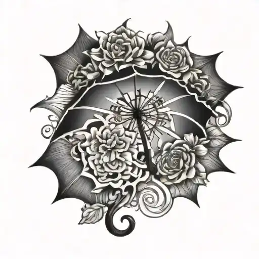 umbrella logo from resident evil with Chrysanthemum behind tattoo design idea
