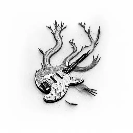 electric guitar with spinal cord as the neck  tattoo design idea