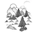 Christian Cross clouds mountains trees tattoo design idea