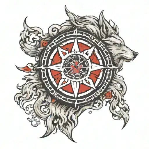 Wolf vegvisir viking compass tattoo design idea