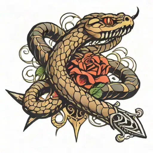 snake and wire wrapped down  a dagger  tattoo design idea