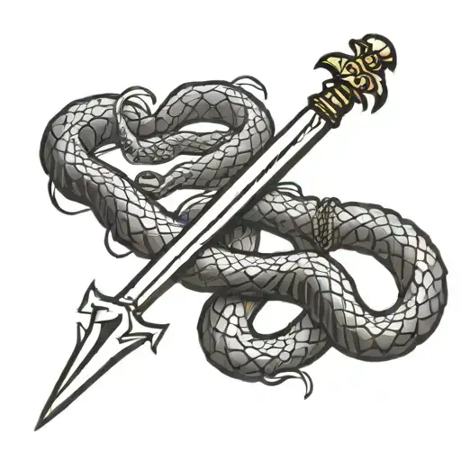 snake and chain wrapped around a dagger  tattoo design idea