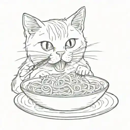 a cat is fed spaghetti with a spoon tattoo design idea