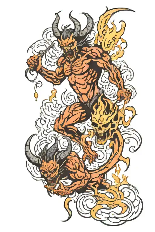 demons beckoning souls in a fire flames tattoo design idea