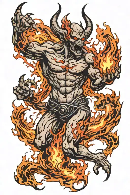demons beckoning souls in a fire flames tattoo design idea