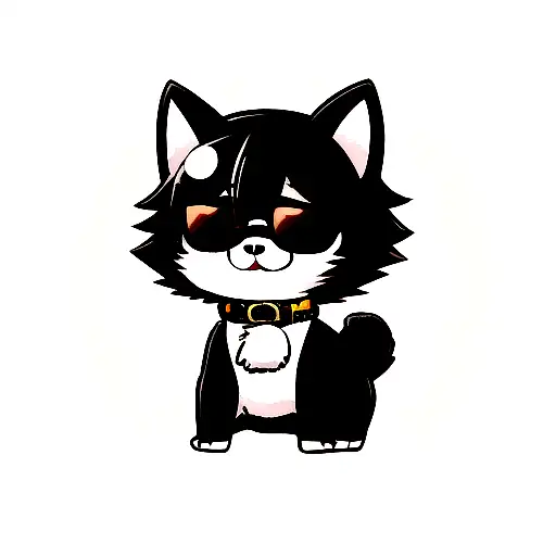 shiba inu dog, black skin, sunglasess tattoo design idea