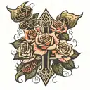 sharp cross with roses with 999 under it tattoo design idea
