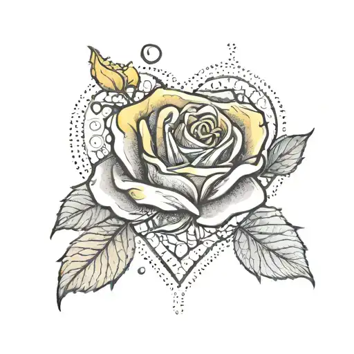 fine Line Infiniti heart tattoo with yellow rose tattoo design idea