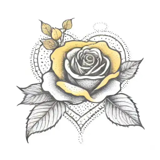 fine Line Infiniti heart tattoo with yellow rose tattoo design idea