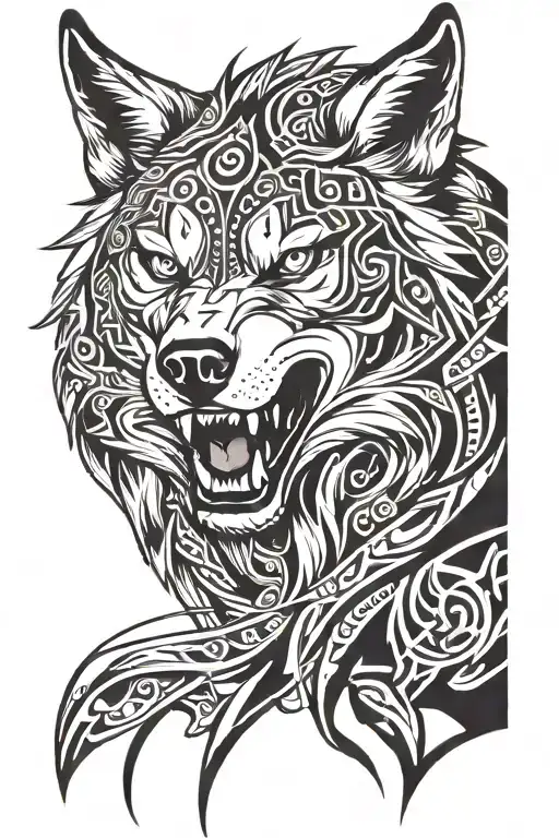A wolf with an open mouth is angry tattoo design idea