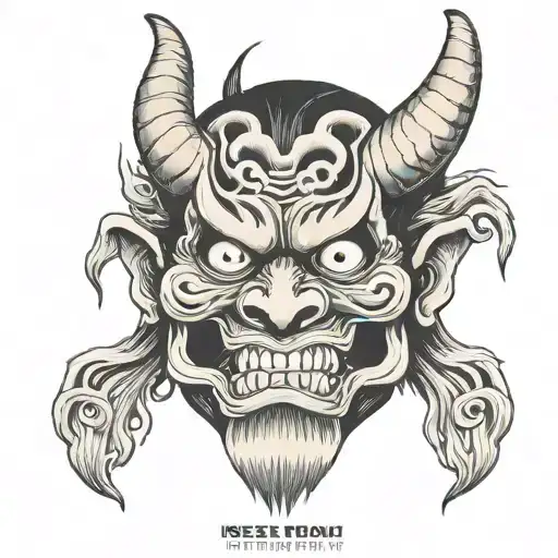 oni mask half skelet face tattoo design idea